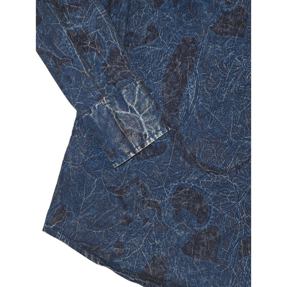 Rock & Roll Cowboy Western Paisley Pearl Snap Shirt Mens L Blue Long Sleeve - Picture 10 of 12